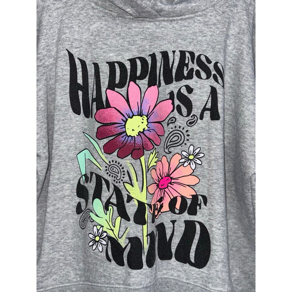 Justice Girls Gray Happiness is a Sate of Mind Flower Hoodie, Size M (10)